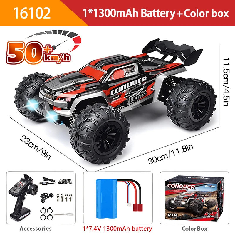 1:16 70 KM/H OU 50 KM/H 4WD RC Car Com LED Controle Remoto Carros