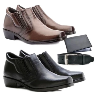 Kit Dois Pares Bota Social Masculina Botina Moderna de Couro Eco Leve + Carteira e Cinto Envio Imediato