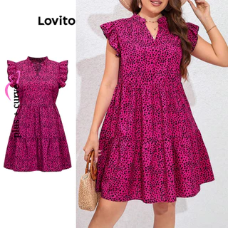 Lovito Plus Size Vestido Feminino Romântico de Bolinhas com Babados LBL09438