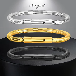 Pulseira De Cobra Redonda Meaeguet Fashion Round Chain Bracelet Para Homens Encanto De Prata Dourada Com Botão