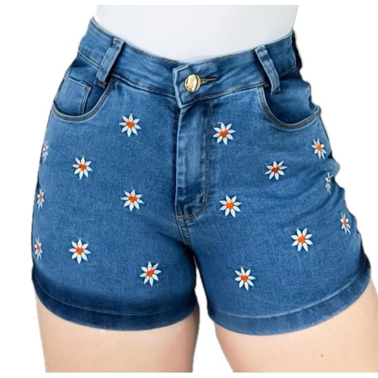 HOT Jeans Bordado Short Jeans E Blusa Branca Short Jeans