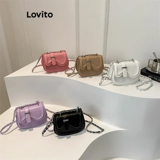 Lovito Bolsa de ombro pequena casual com costura de metal em corrente lisa para mulheres LFA29048