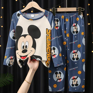 2-14 Pijamas Infantis, Meninos Meninas Primavera Outono Mickey Design de manga comprida para casa em Oferta na Shopee