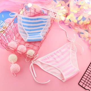 Kawaii Calcinha Azul Rosa Branca Listrada Adulto Cueca De Algodão Lingerie Bandagem Lolita Menina
