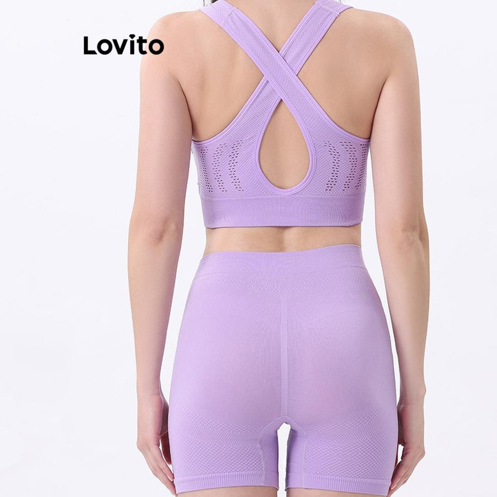 Lovito Conjunto esportivo liso Criss Cross para mulheres LNL59064