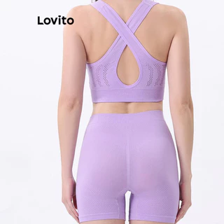 Lovito Conjunto esportivo liso Criss Cross para mulheres LNL59064
