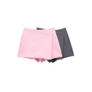 Moda Feminina Assimétrica Pareo Estilo Auto-Abrigo Saias Curtas Vintage High Waist Side Zipper Feminino Skort Mujer
