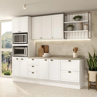 Armário de Cozinha Completa c Balcão Milla Glimmer Carraro Branco em Oferta na Shopee