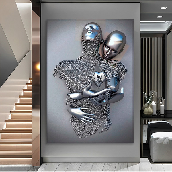 Quadro Decorativo 110x80cm Casal Metal 3d Hall Luxo Sala Quarto Casa Decoração De Parede Mdf Adesivo