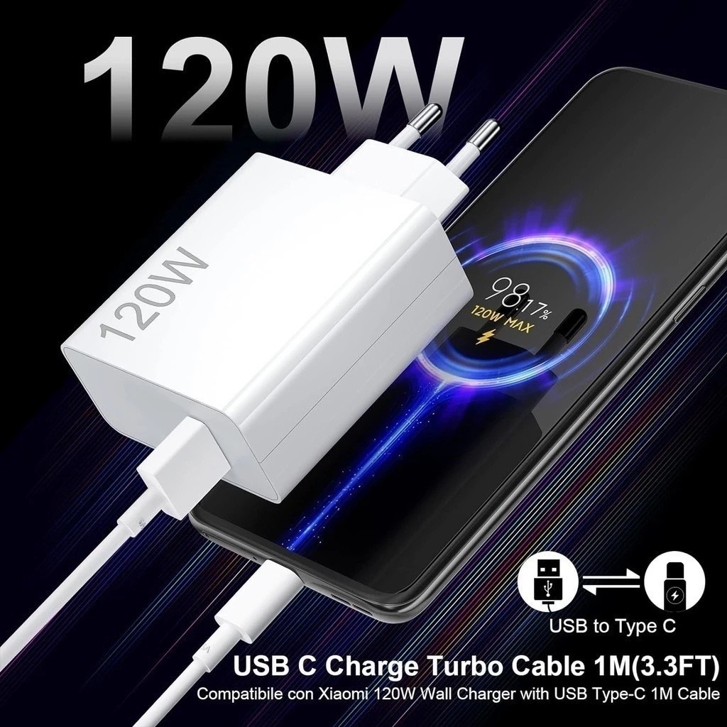 Carregador Turbo 120w Fonte Usb Carregador + cabo Ultra Rápido 120w Usb C Turbo Carregamento rápido