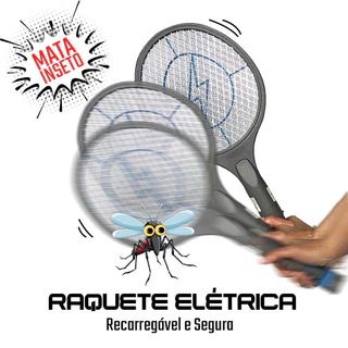 Raquete Elétrica Mata Insetos Recarregável Bivolt 110v / 220v Mosca Pernilongos Sortido - Rocie