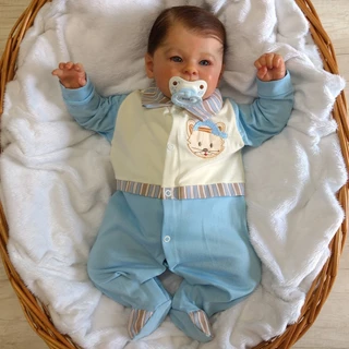 Macacão Manga Longa Bebê Menino Magic com Bordado de Gatinho Azul RN, P, M e G em Oferta na Shopee