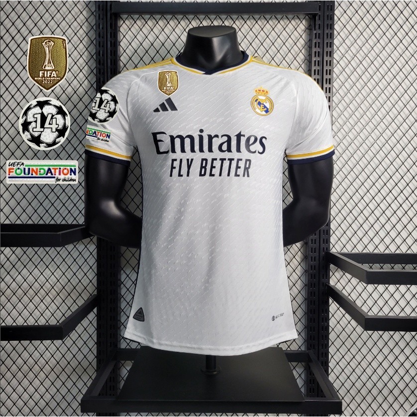 23/24 Real Madrid R-M Home Jogador Camisa De Futebol Camisa De Futebol Versão Camisa Branca Camisa Dos Homens Camisa De Suor