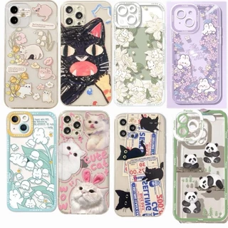 Caixa Para Coelho Gato Furioso Doodle Samsung Galaxy A55 A54 A35 A14 A34 5G A25 A15 A05 S24 Ultra S24 Plus S23 FE Capa Anjo Olhos De Protetor De Câmera Frio TPU Transparente Suave
