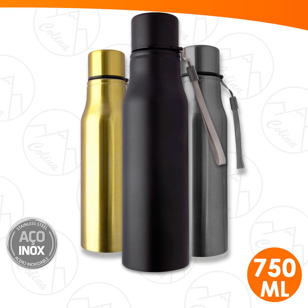Garrafa De Água 750ML Portátil Em Aço Inox Com Alça