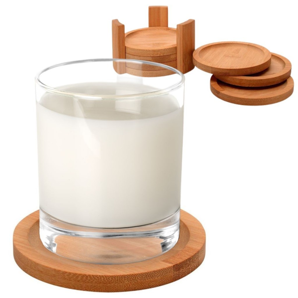 Elegância Natural: Jogo de 6 Porta Copos Redondos em Bambu com Suporte