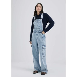 Jardineira Jeans Longa Feminina Cargo Hering + Nv