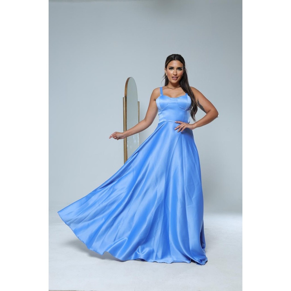 Vestido de Festa Corpete Acetinado Azul Serenity Mcoffee Festa - Main Image