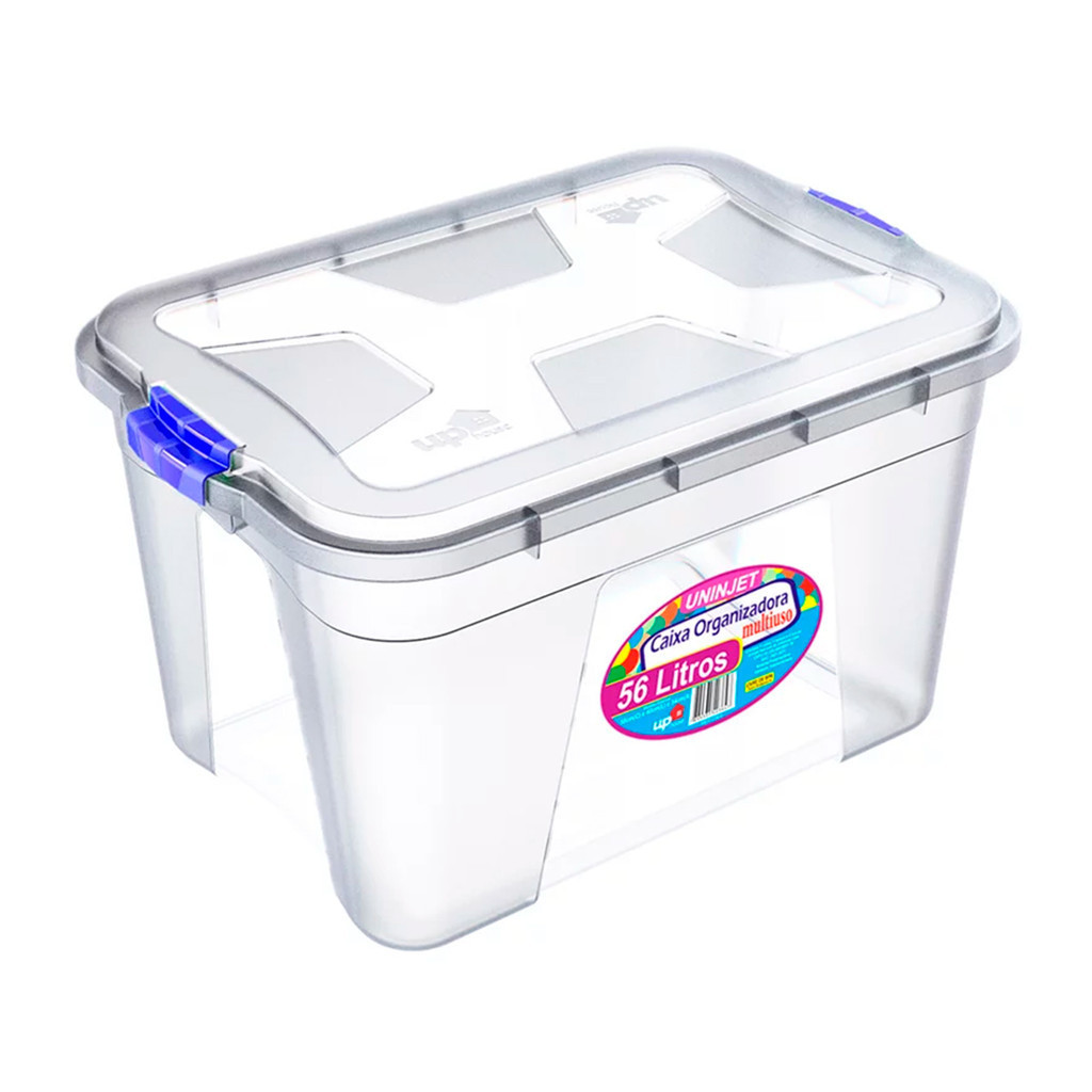 Caixa Organizadora 56L Transparente com Tampa Trava Uninjet