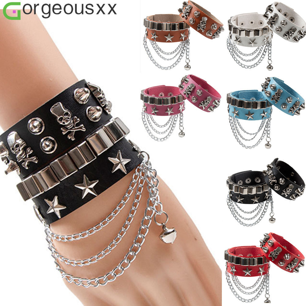 ginzi leather chain band bracelet punk 棘 Pulseira Punk Tassel De Couro Preto Para Mulheres Homens Pulseiras
