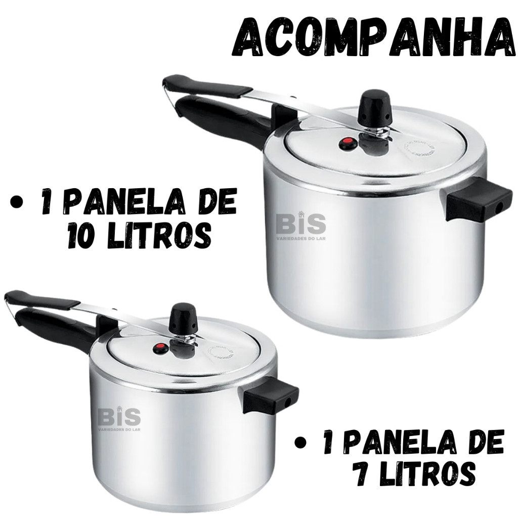 Kit 2 Panelas Pressão 10 Litros e 7 Litros Em Aluminio Polido Certificada Pelo INMETRO