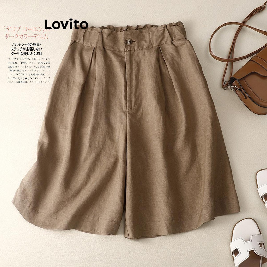 Lovito Shorts Casuais De Bolso Liso Para Mulheres LNL50100