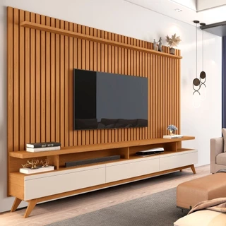 Rack com Painel Sala TV 85" - Nature/Off White - Mod.2058