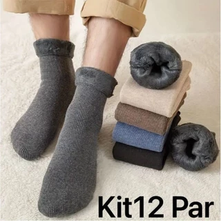 Kit12 Meias masculinas Grossas De Lã Térmicas Flexíveis Coloridas De Inverno moda