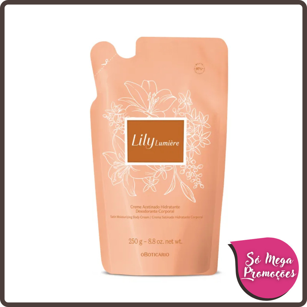 Refil Creme Acetinado Hidratante Desodorante Corporal Lily Lumière 250g em Oferta na Shopee