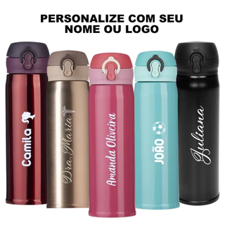 Garrafa Personalizada Térmica 400ml com Nome, Logo, Time, Frase, Profissão