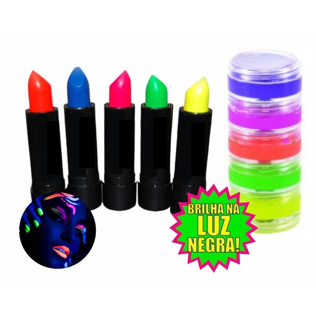 5 Tinta Facial + 1 Batom Neon Brilha Maquiagem Fluorescente