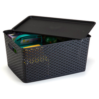 Kit Com 4 Cesto Caixa Organizadora Rattan Com Tampa  4 Litros Preto — foto 5 — Achou Levou Brasil
