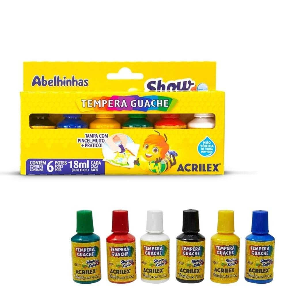 Têmpera Guache Acrilex ShowColor 18ml 6 Cores Tampa c/Pincel