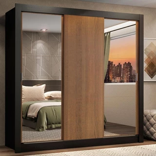 Guarda-Roupa Casal Madesa Lyon 3 Portas de Correr com Espelhos 2 Gavetas em Oferta na Shopee