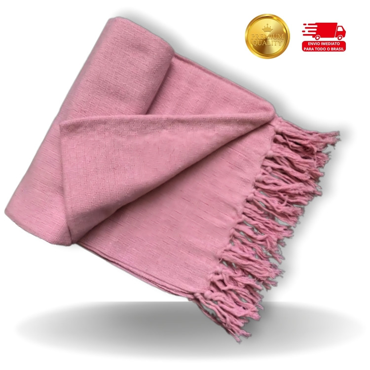 Manta Para Sofá Xale Rosa 2,20 x 1,20m Tipo Capa de Sofá Protetora Com Nó nas Pontas Tear Algodão