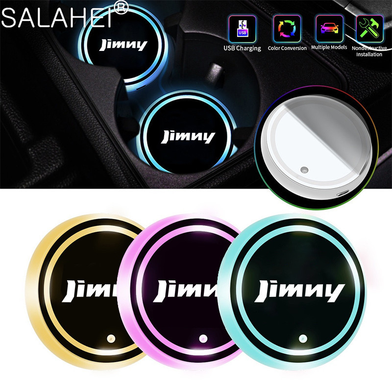 2PCS Para Suzuki IGNIS Baleno ALTO Swift Samurai SX4 Jimny Car Carro Copo D'água Coaster 7 LED Colorido Porta Bebidas Mats Atmosfera Luz