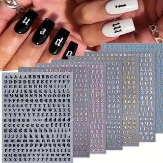 7 Folhas Letras Autocolante Gráfico De Arte De Unhas Mista 7 Cores Preto & Branco Com Cartas Inglesas Autocolantes Decoração De Manicure Para Mulheres Suprimentos Meninas