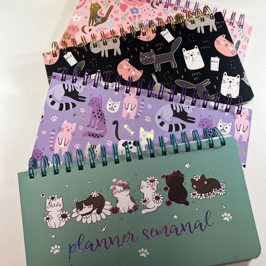 Planner Semanal Não Datado Espiral - Permanente - Gatinhos Fofos Gato
