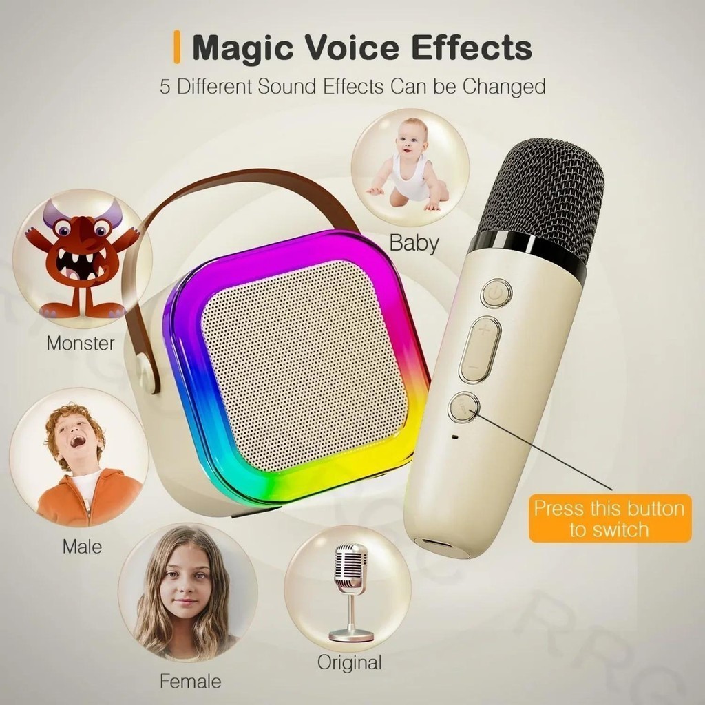 Kit Karaokê Bluetooth Portátil: Alto-falante Estéreo HD com Microfone, Efeitos de Voz
