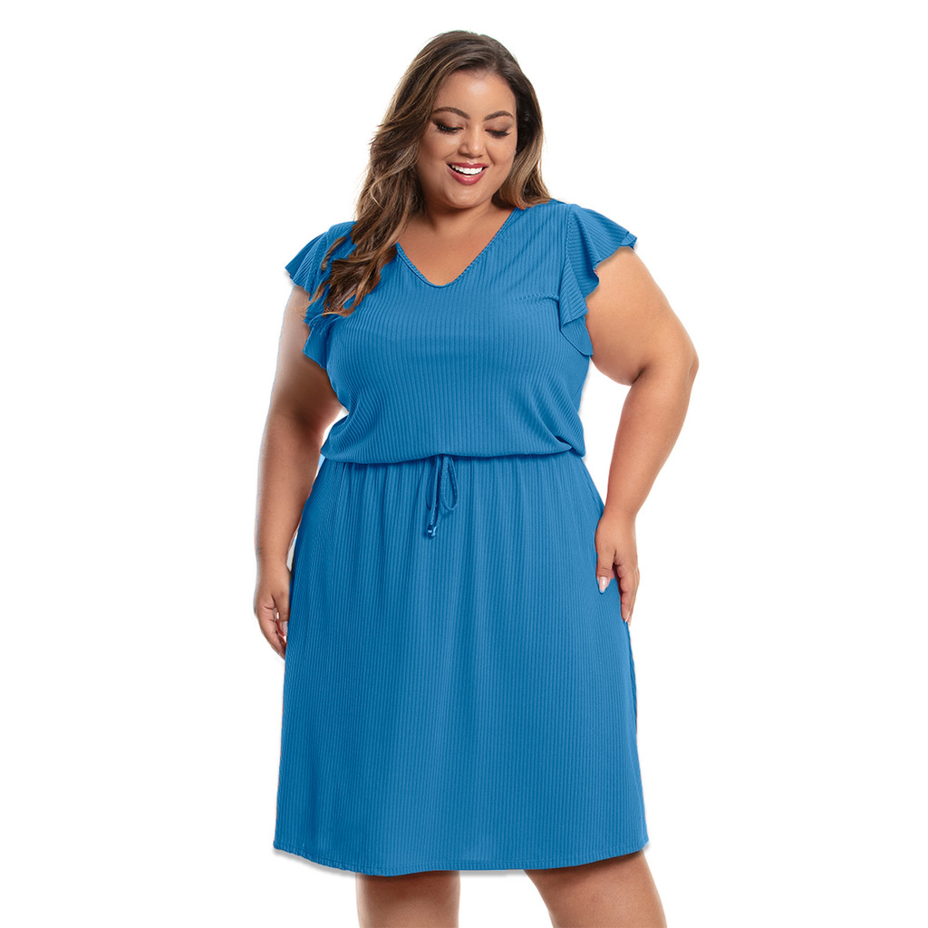 Vestido Midi Vestido Plus Size Com Elastico Na Cintura Vestido