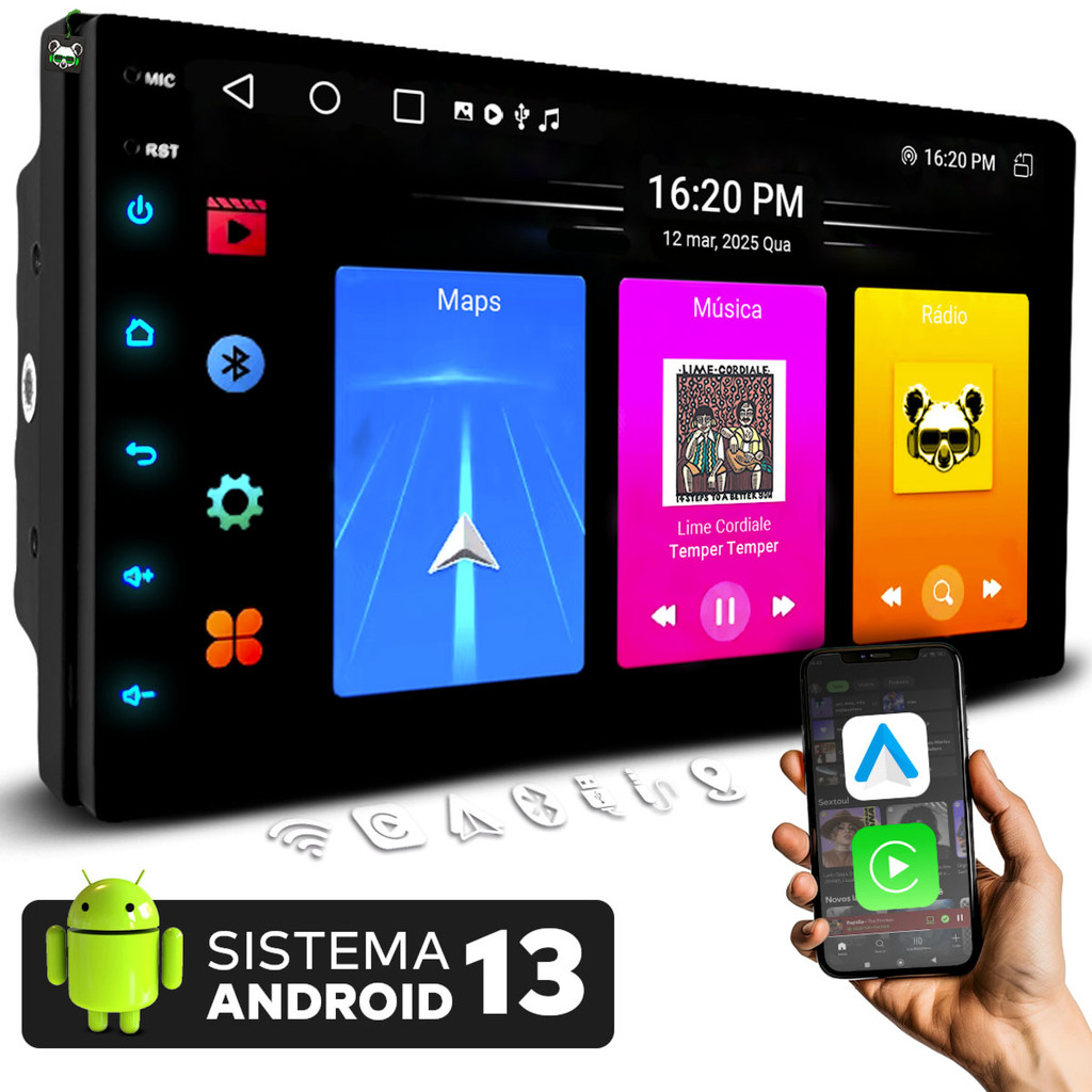 Multimídia Android Quadcore 2GB Ips 7 Pol 2 Din C/ Android Auto Carplay ...