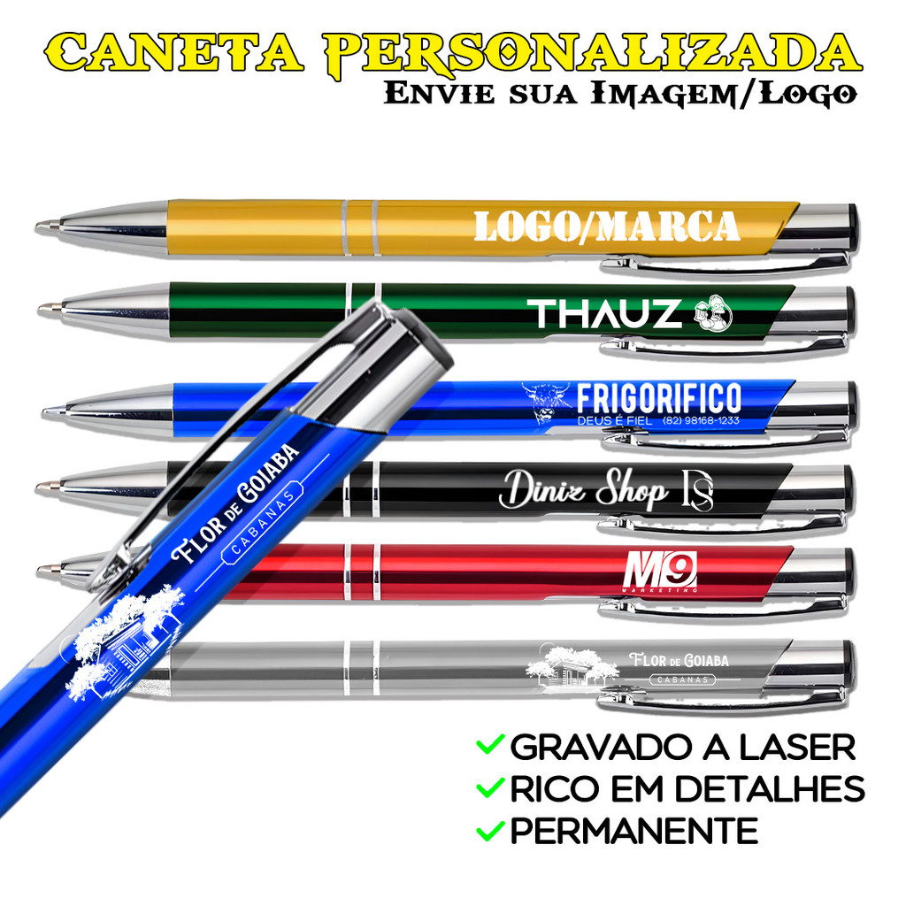 Caneta Personalizada Caneta Premium Metal Executiva Logo Nome Laser Kit ...