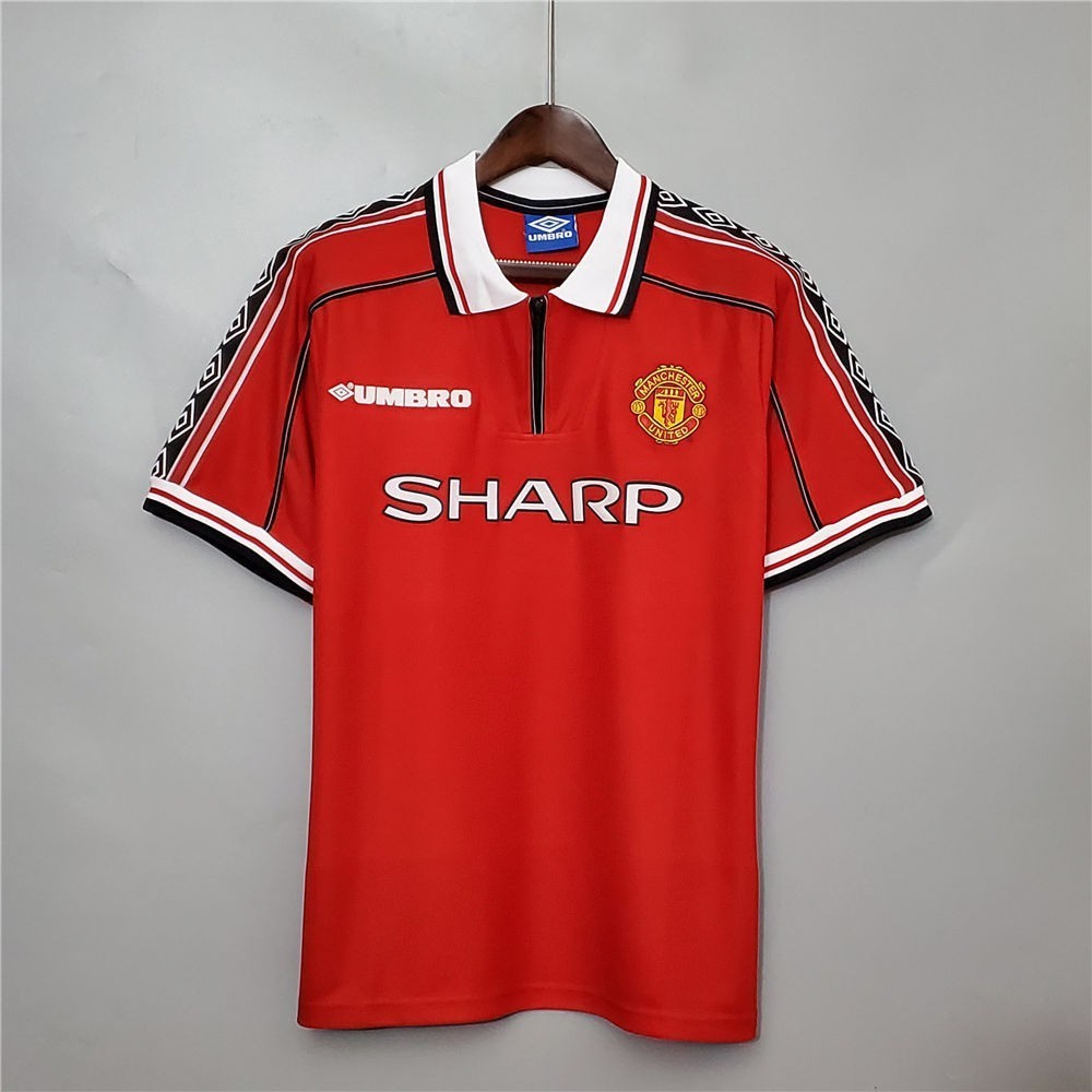 98-99 mu Casa Camisa Vermelha retro Futebol UBA3