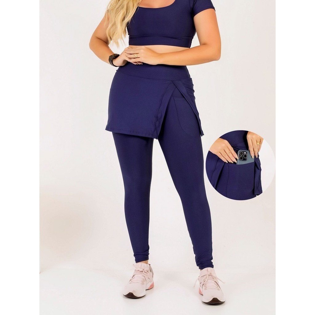 Calça Legging Com Saia Fitness Feminina Com Bolso Moda Evangélica