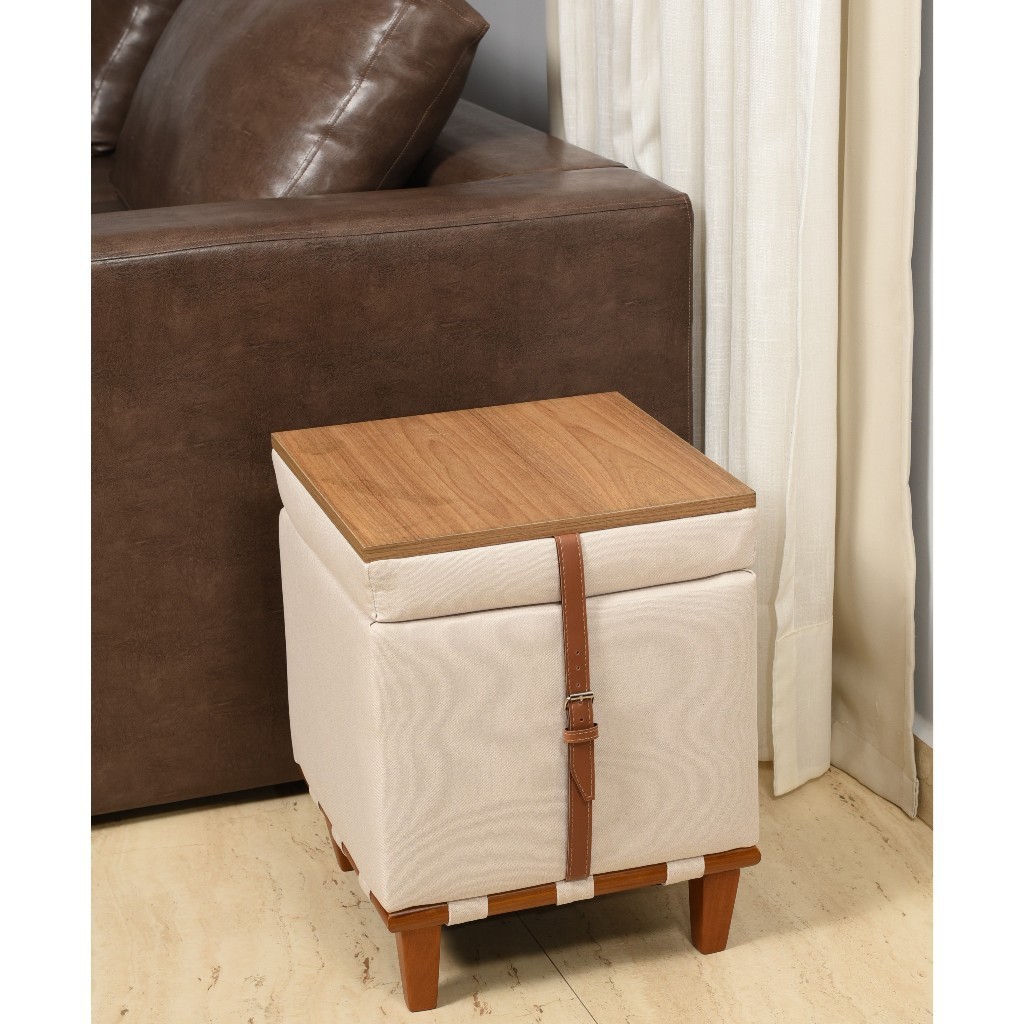 Puff Baú Quadrado Estofado Linho Flex Versátil Resistente Decorativo Leve