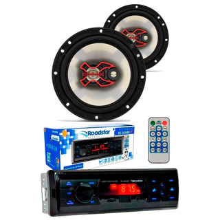 Par Alto-Falantes B3X60 X Triaxial 6" 50W RMS - Bravox + Roadstar Auto Rádio RS2604BR BT USB MicroSD