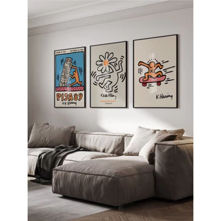 Kit 3 Quadros Decorativos Haring Skate Pisa89 Flower Moderno