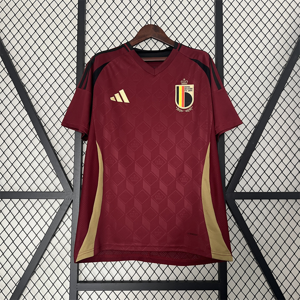 Camisa de futebol 24-25 B-M Bélgica Home 24-25 Camisa esportiva masculina de borgonha 