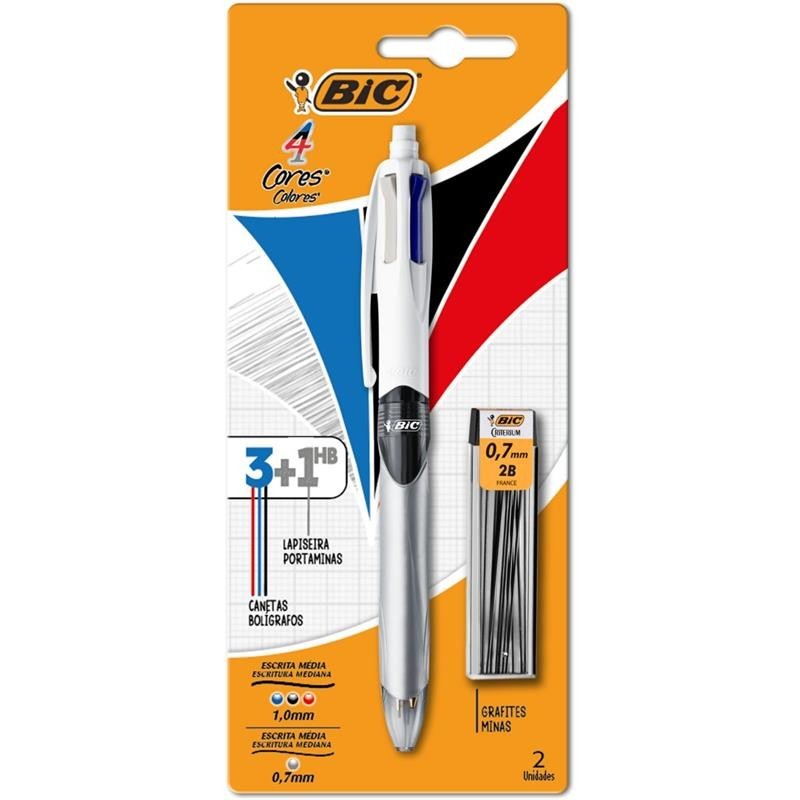Caneta esferográfica BIC 3 cores + lapiseira + graf 0.7mm