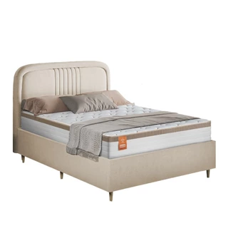 Conjunto Base Cama Box Casal Desmontável e Cabeceira Chicago Suede Bege Dobuê